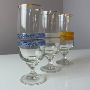Set: 3x Sektglas blau weiß orange mit Goldrand