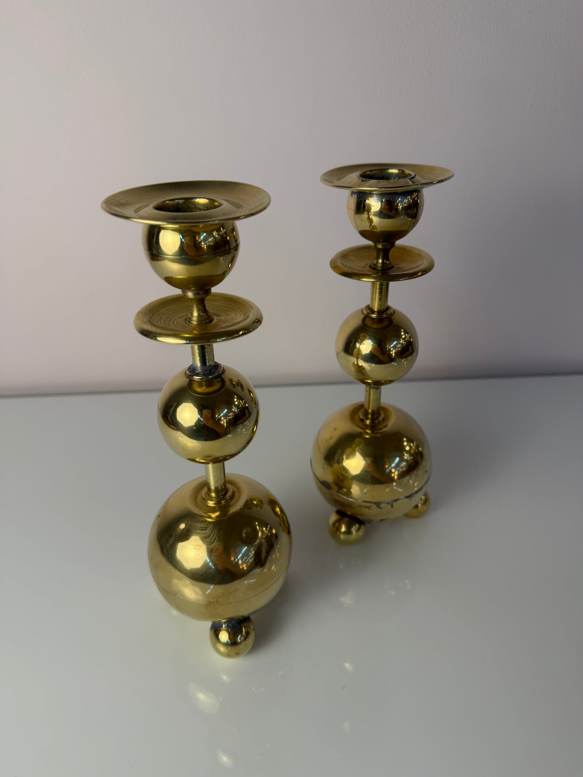 Set: 2x Kugel Kerzenständer Messing aus Dänemark