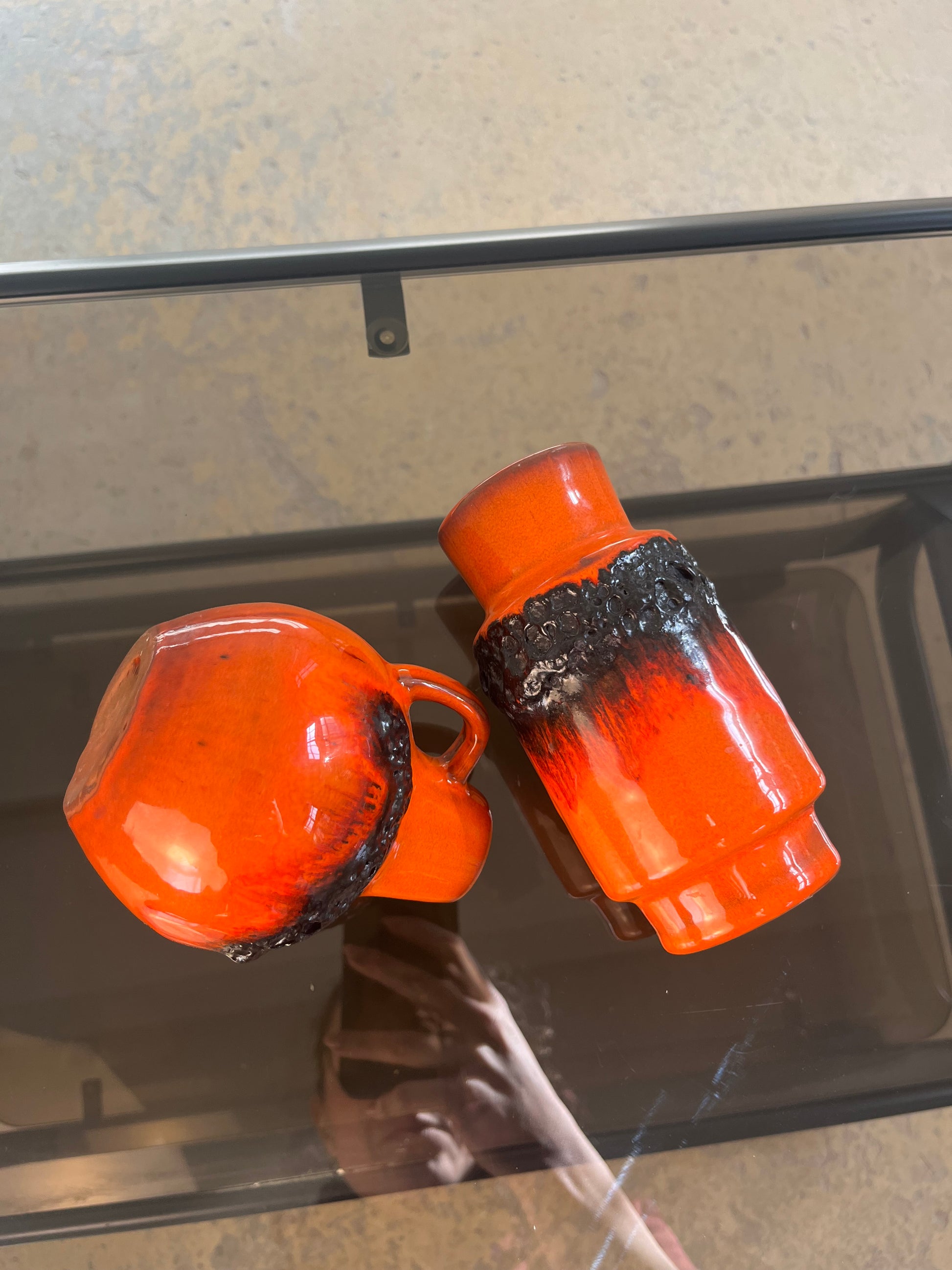 Set: 2x Vase Fat Lava orange schwarz von Kreutz Keramik