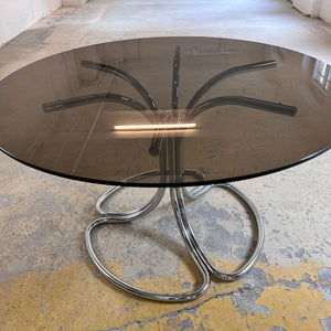 Runder Esstisch Rauchglas & Chrom von Gastone Rinaldi für Rima