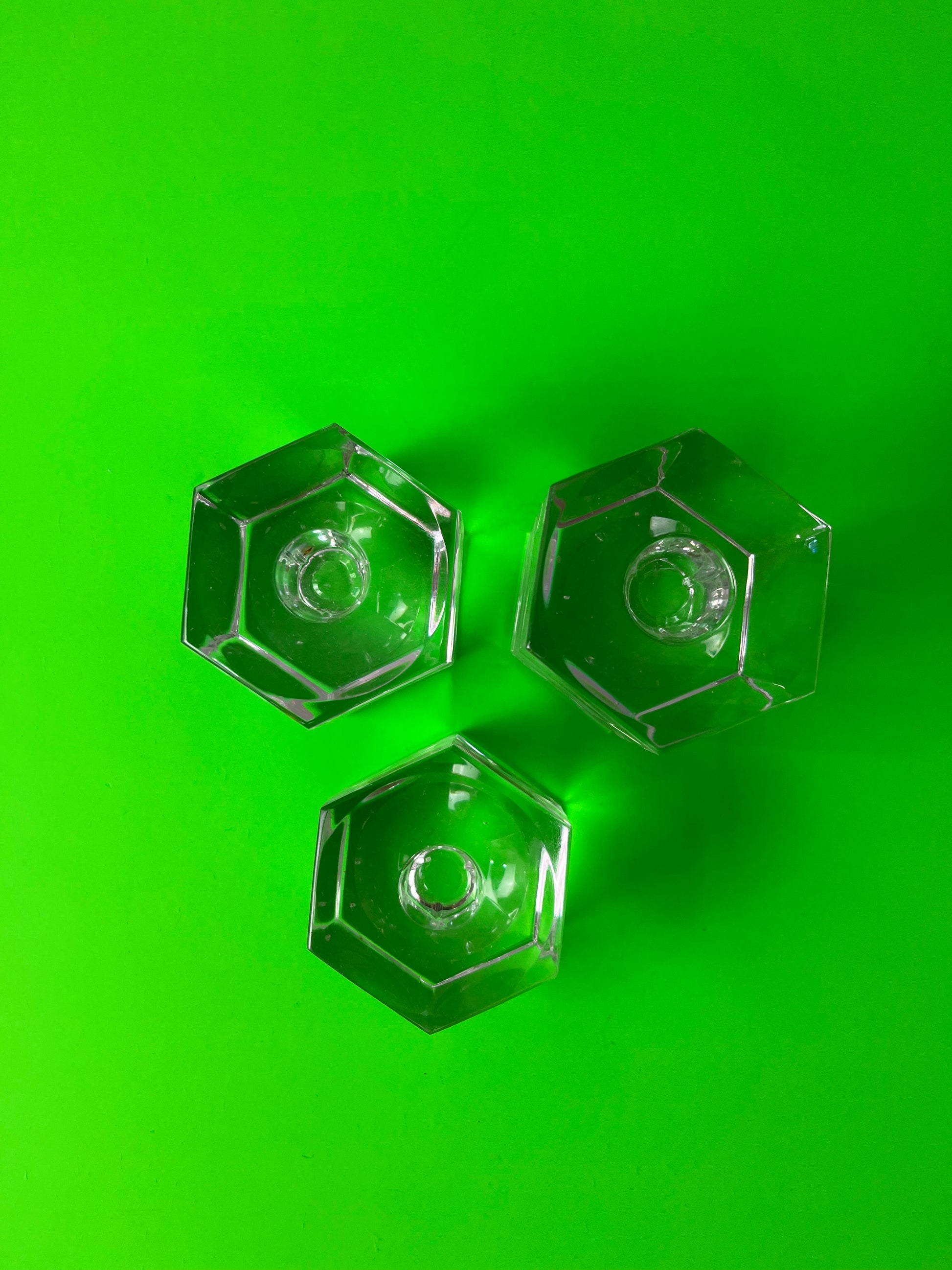 Set: Trio Kerzenständer Hexagon Glas