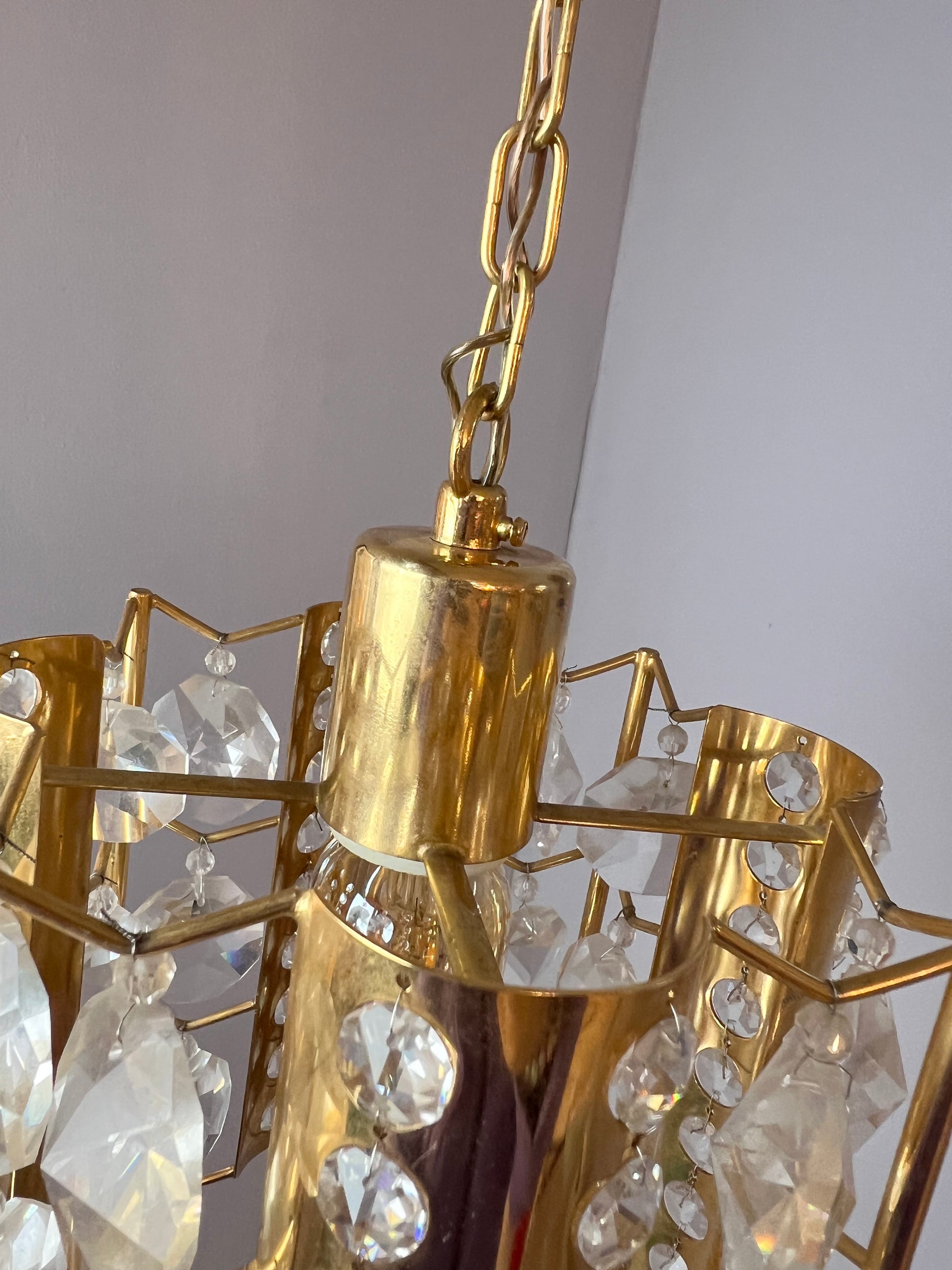 Hängelampe Messing Kristalle von Palwa