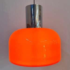 Hängelampe orange Glas Chrom von Glashütte Limburg
