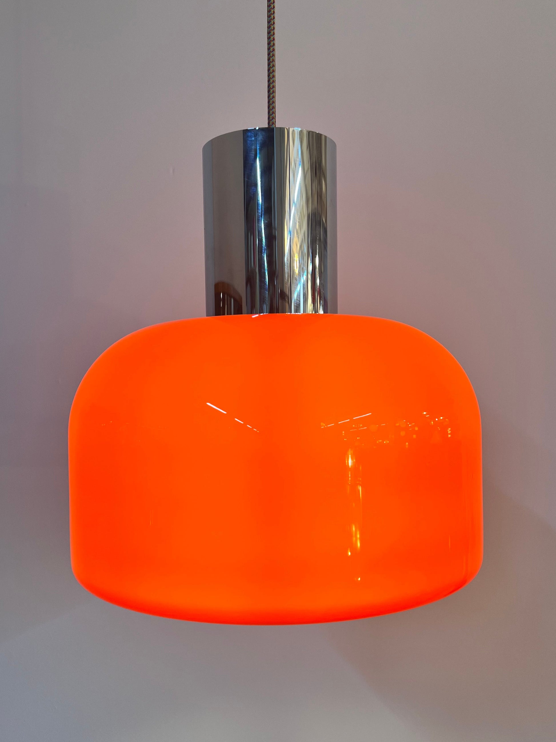 Hängelampe orange Glas Chrom von Glashütte Limburg