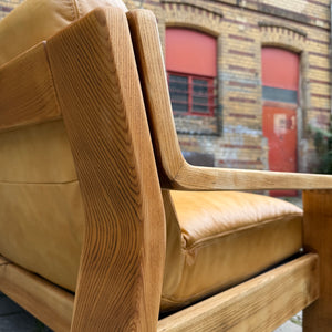 3-Sitzer Sofa gelb Echtleder Holz von Rolf Benz