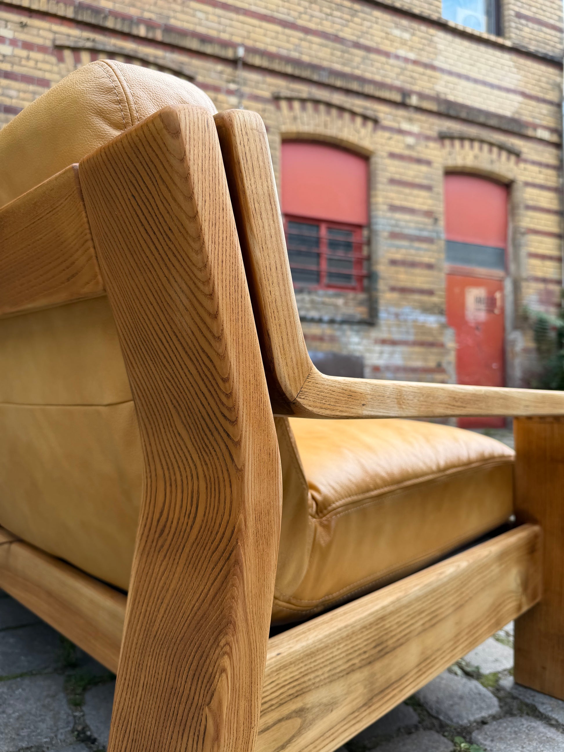 3-Sitzer Sofa gelb Echtleder Holz von Rolf Benz