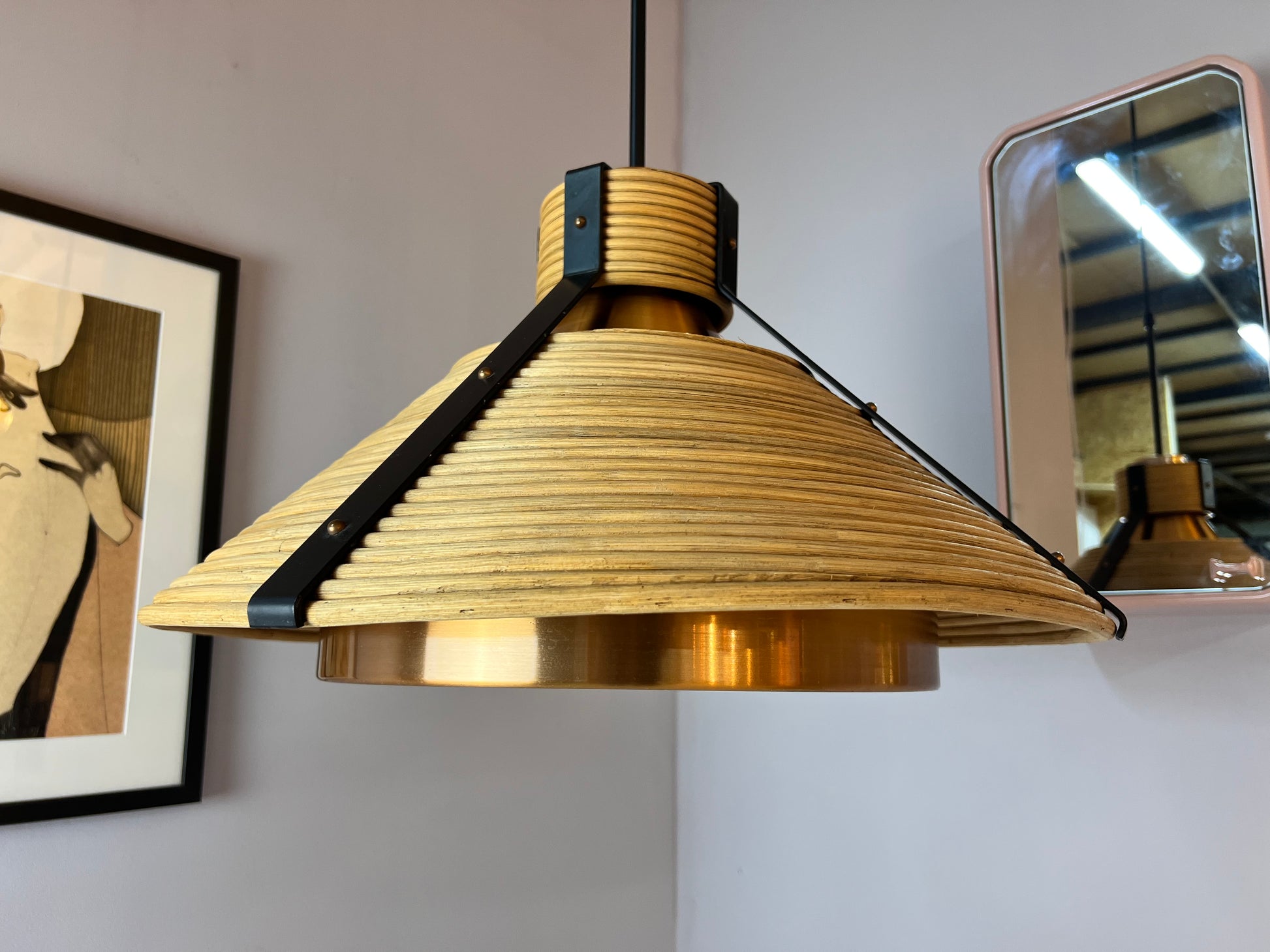 Hängelampe Rattan Kupfer von Doria Leuchten