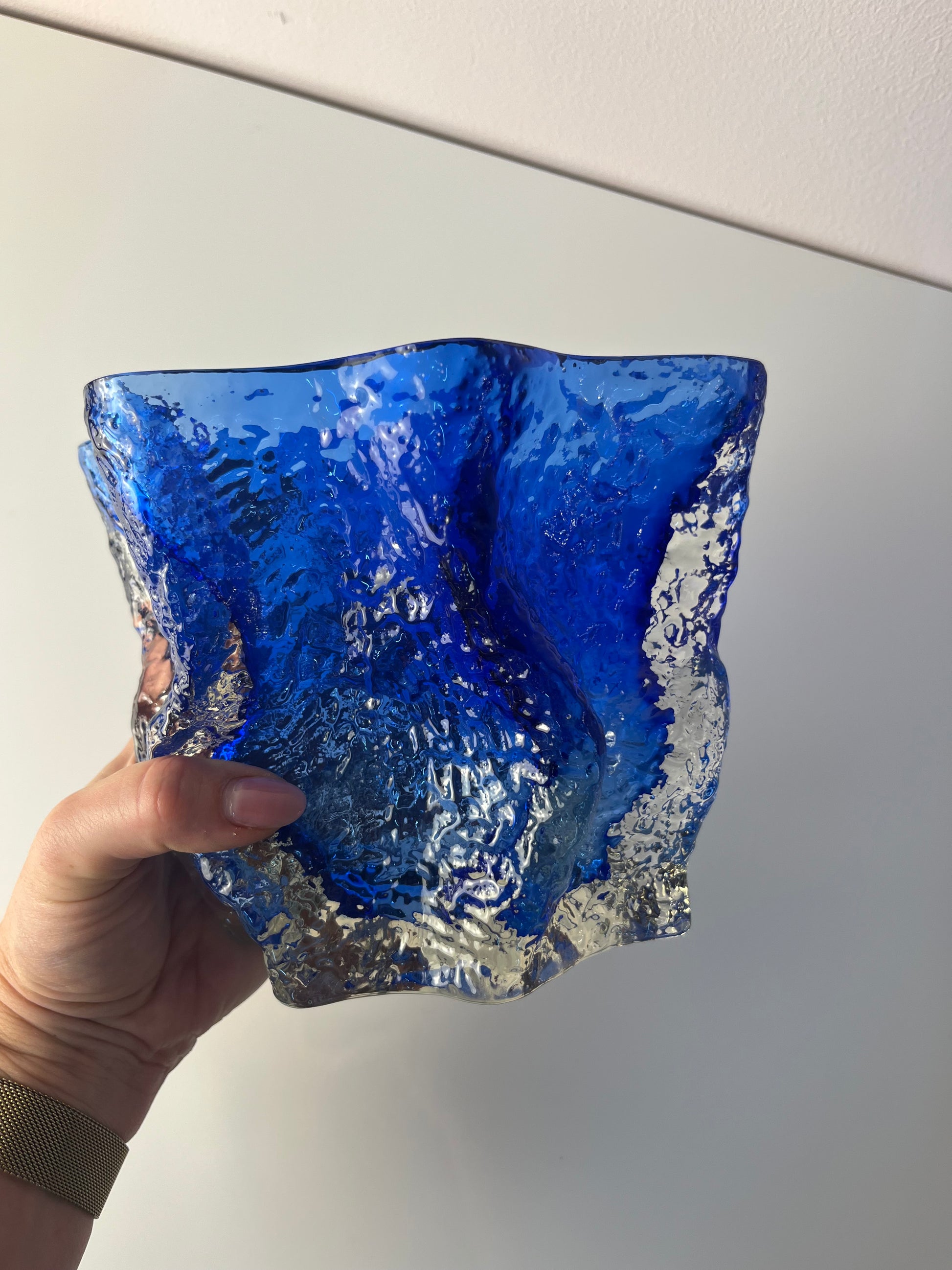 Vase blau Glas von Kai Blomqvist für Riihimaki / Riihimaen Lasi Oy