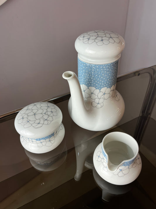 Set: Kaffeeservice Kiruna Garden weiß blau von Tapio Wirkkala für Thomas
