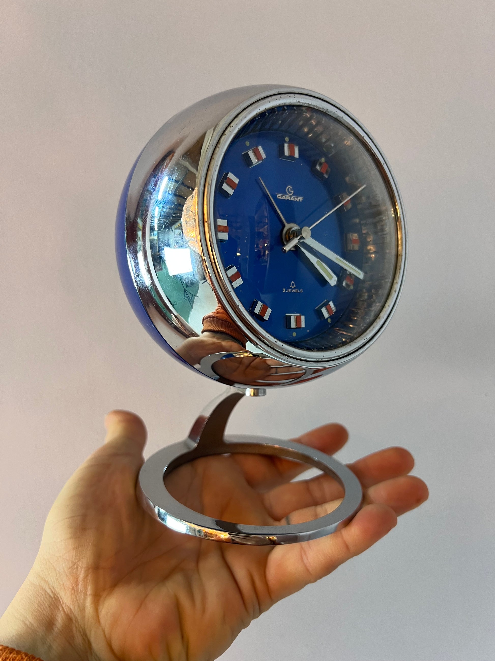 Wecker "2 Jewels" blau silber von Garant 70er Jahre