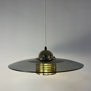 Hängelampe Rauchglas Messing von Jan Eskil Eskilsson für Belid