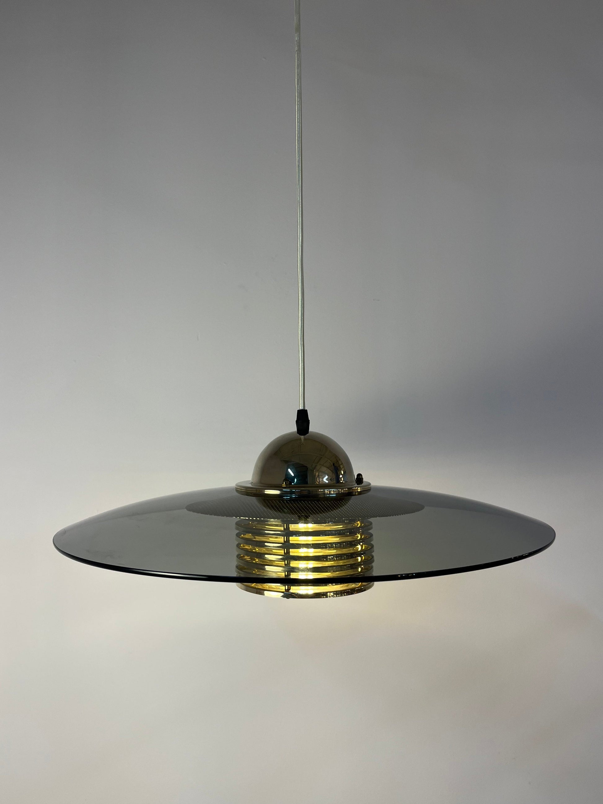 Hängelampe Rauchglas Messing von Jan Eskil Eskilsson für Belid