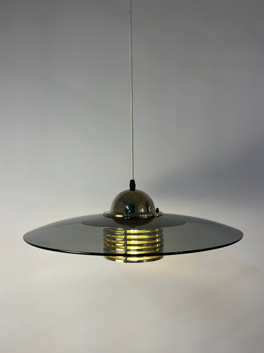 Hängelampe Rauchglas Messing von Jan Eskil Eskilsson für Belid