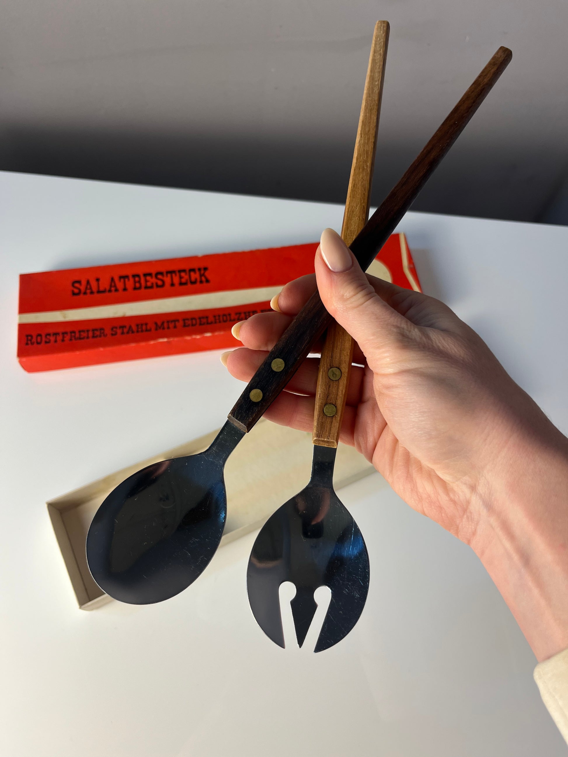 Salatbesteck Teak Edelstahl in Originalverpackung