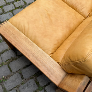 3-Sitzer Sofa gelb Echtleder Holz von Rolf Benz