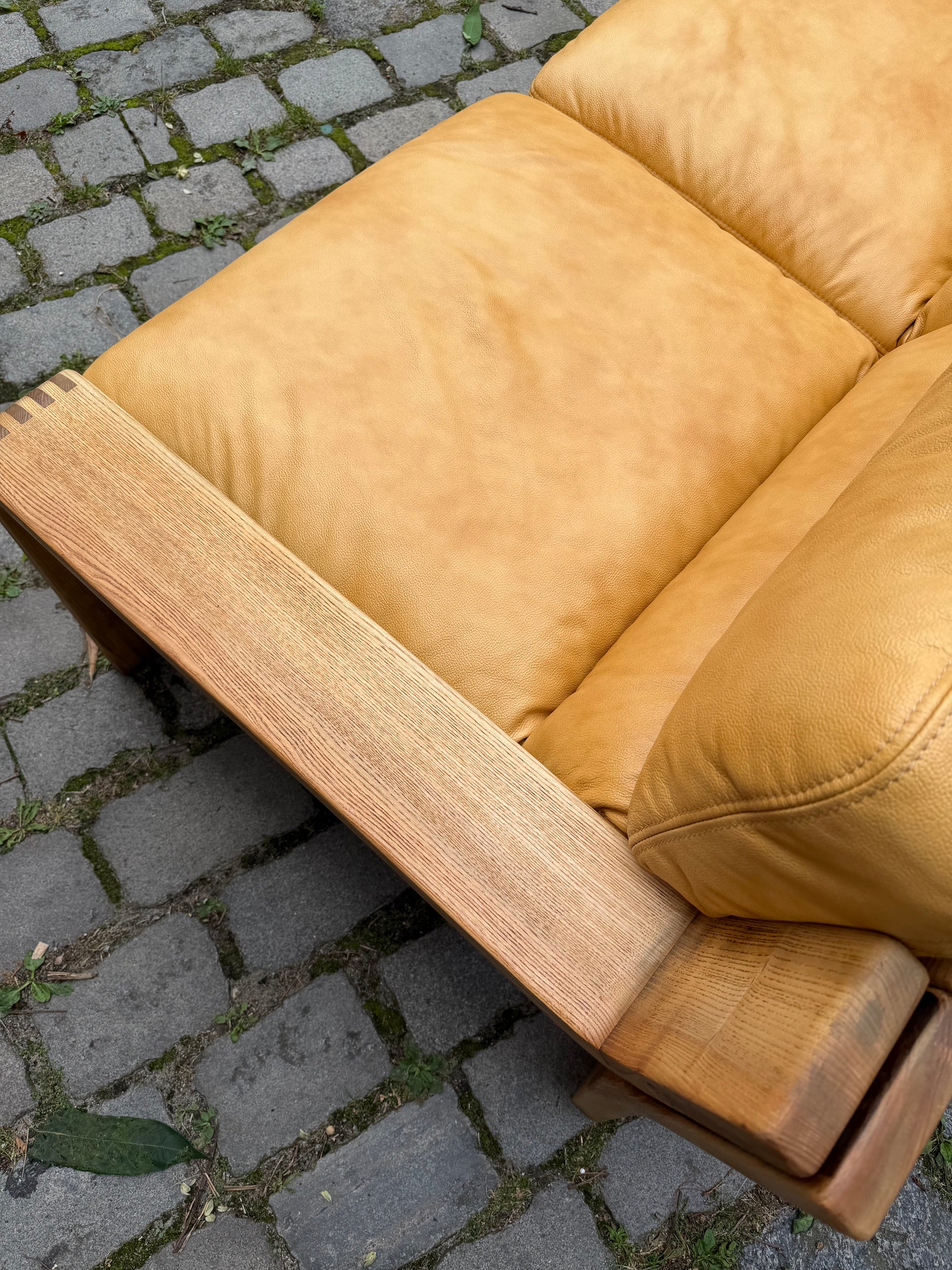 3-Sitzer Sofa gelb Echtleder Holz von Rolf Benz
