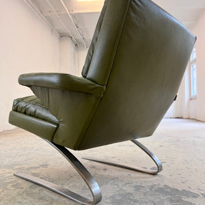 Swing Chair grün Echtleder Chrom von Reinhold Adolf & Hans Jürgen Schröpfer für COR
