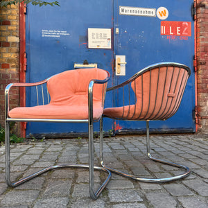 Set: 2x Freischwinger rosa Chrom von Gastone Rinaldi - neu gepolstert