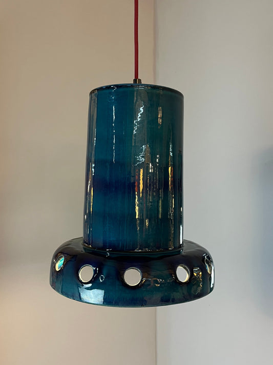 Hängelampe blau Keramik West German Pottery
