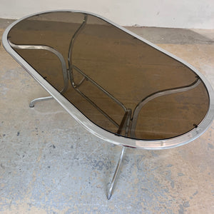 Ovaler Esstisch Chrom & Rauchglas von Gastone Rinaldi für Rima