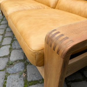 3-Sitzer Sofa gelb Echtleder Holz von Rolf Benz