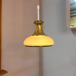 Hängelampe Opalglas Messing