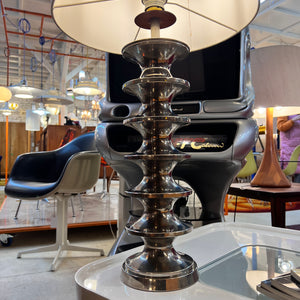 Space Age Tischlampe Metall mit Schirm aus Rohseide