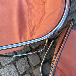 Set: 2x Freischwinger rosa Chrom von Gastone Rinaldi - neu gepolstert