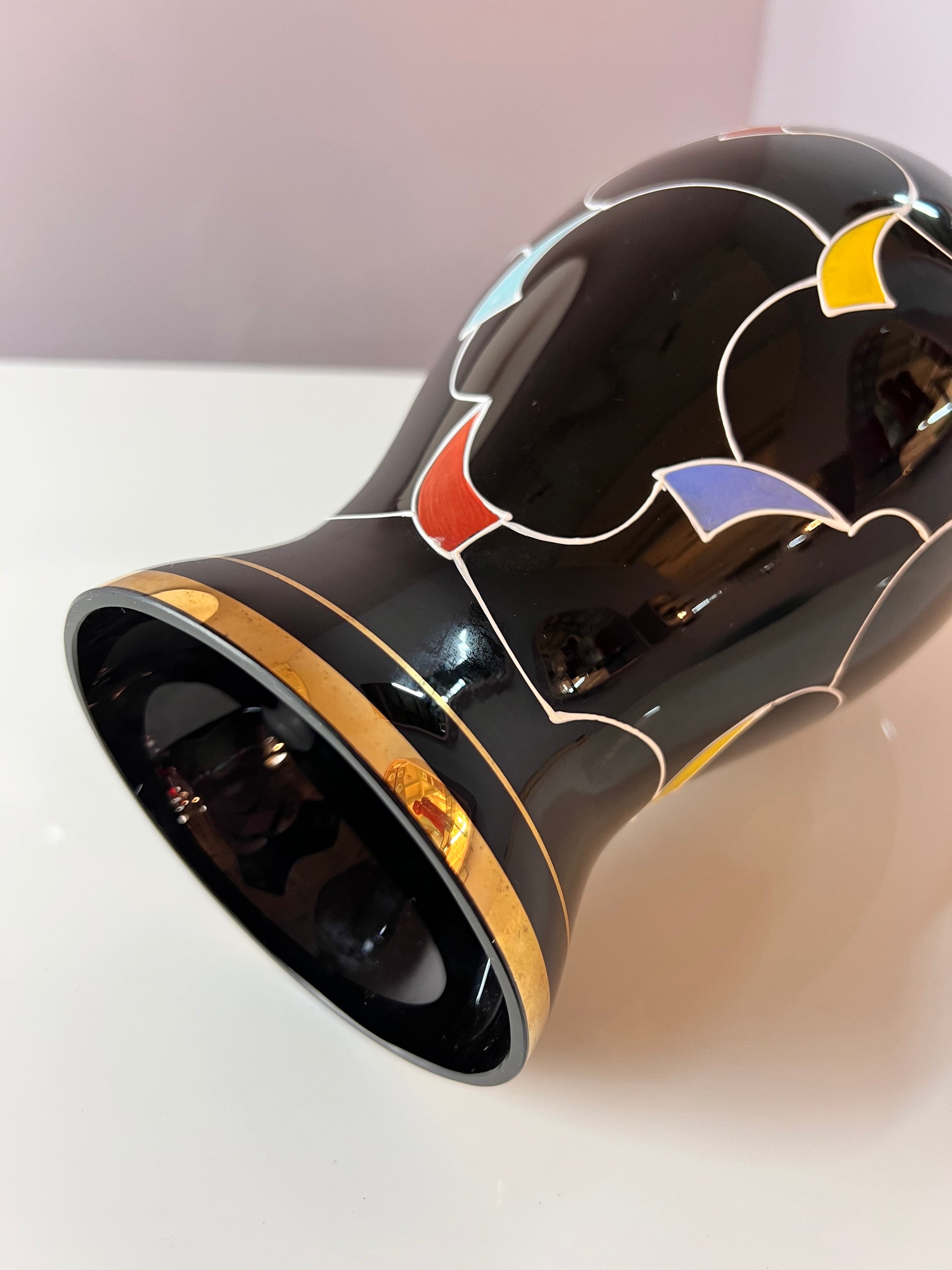 Vase schwarz Hyalithglas von Glasveredelung Karl Grossmann
