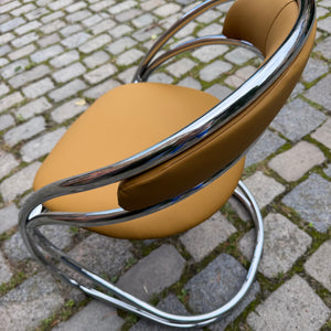 Freischwinger senfgelb neu gepolster Leder Chrom