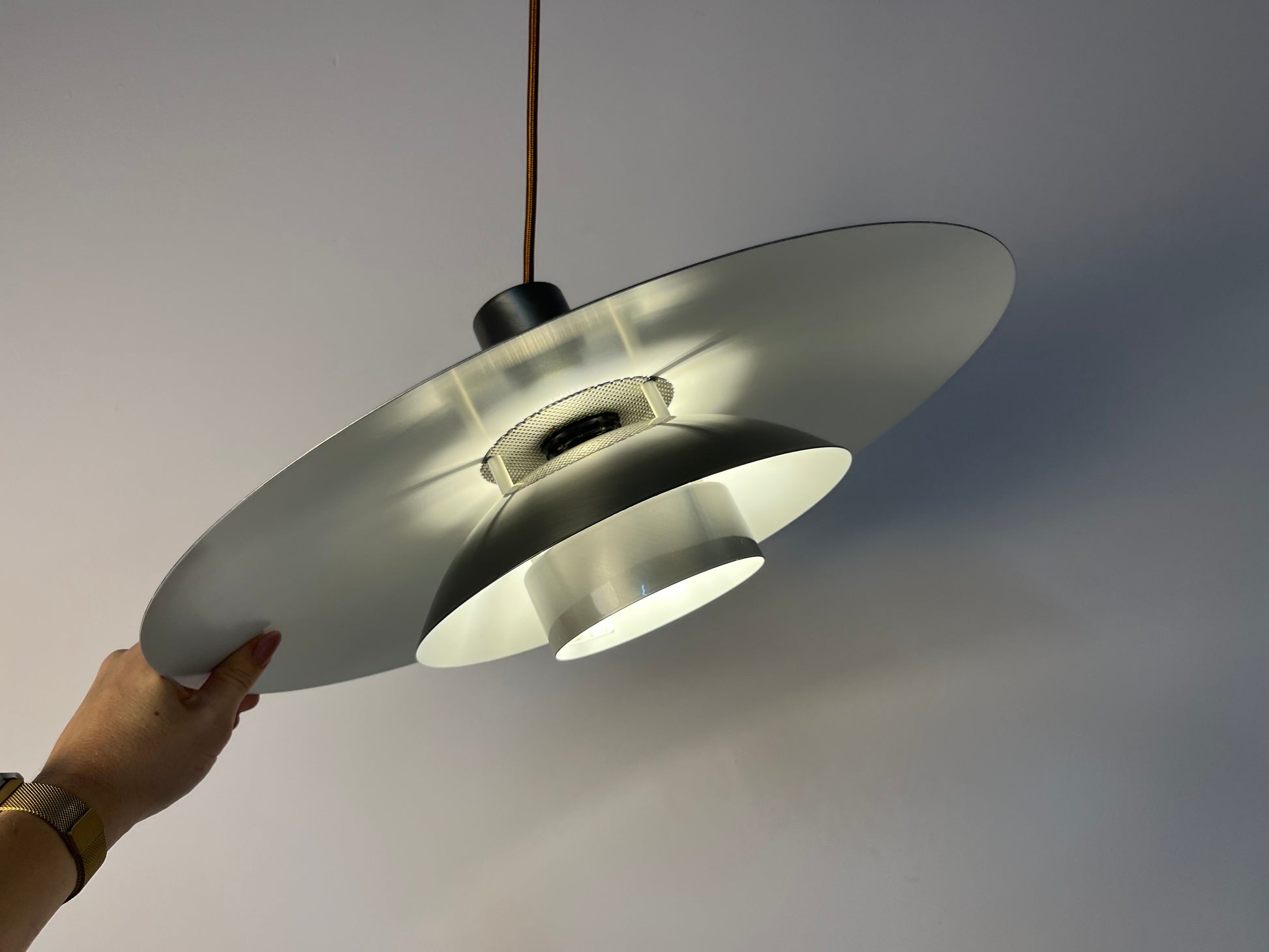 Große Lamellenlampe Leto silber kupfer von Top Lamper