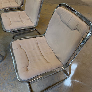 Set: 4x Freischwinger Chrom mit Sitzpolster creme von Gastone Rinaldi für Rima