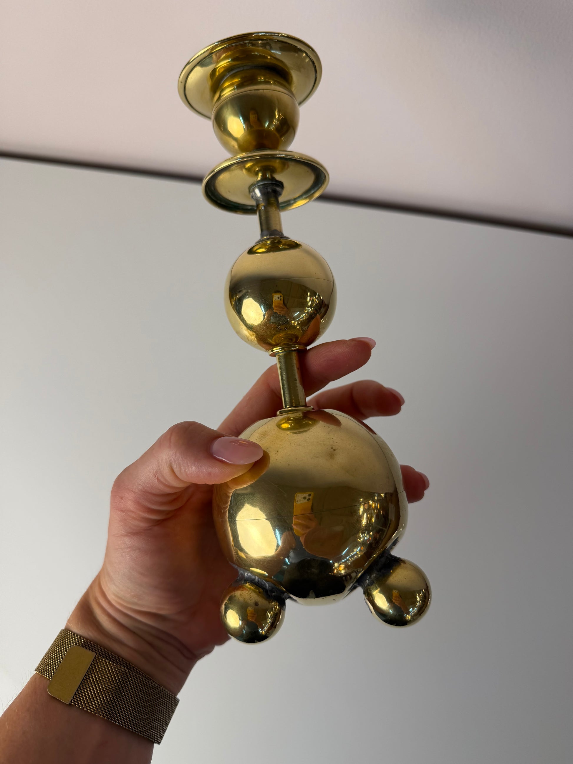 Set: 2x Kugel Kerzenständer Messing aus Dänemark