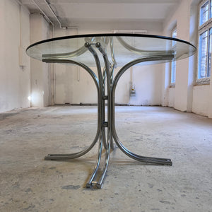 Runder Esstisch ∅ 110 cm Glas & Chrom von Gastone Rinaldi