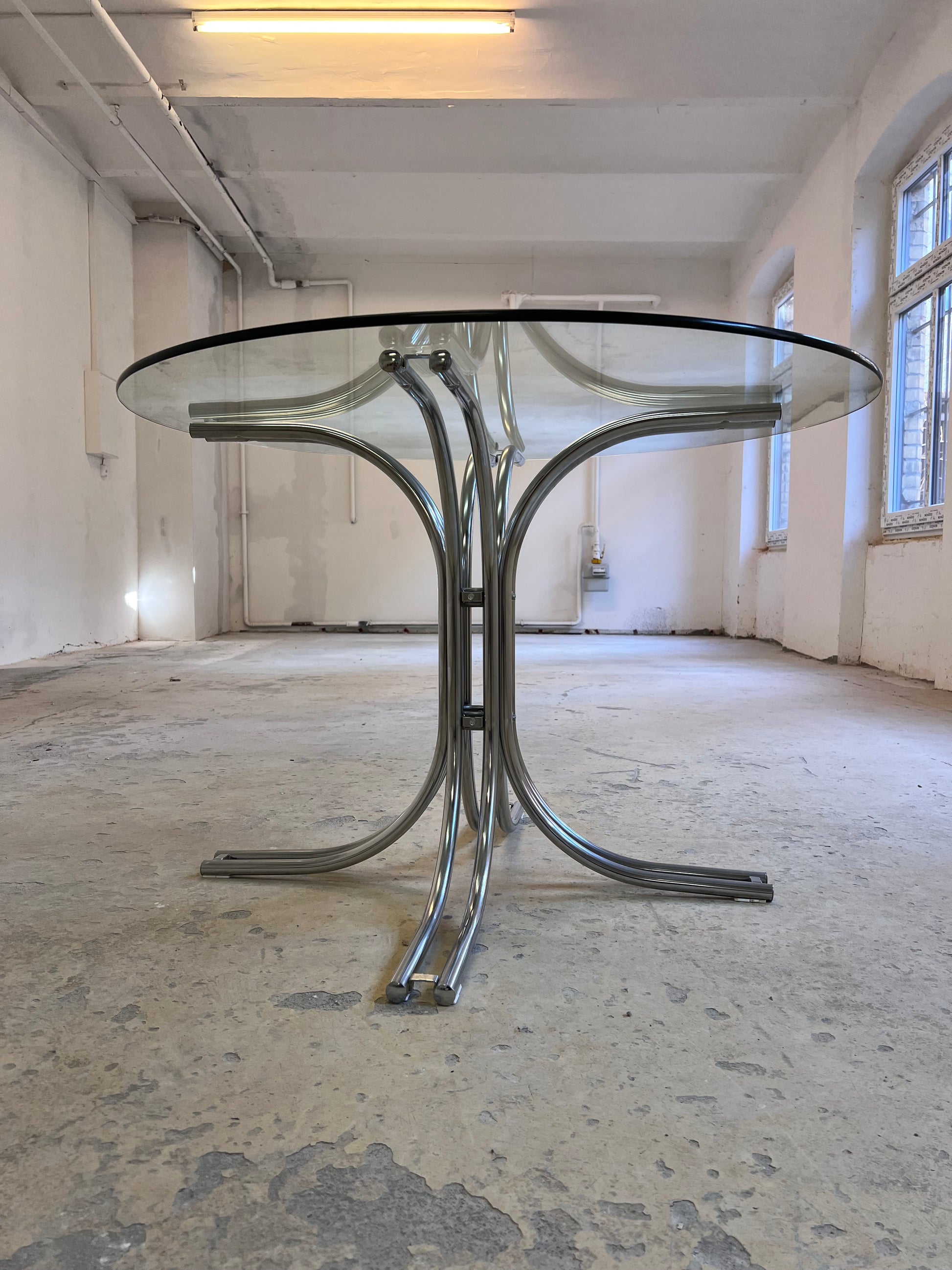 Runder Esstisch ∅ 110 cm Glas & Chrom von Gastone Rinaldi