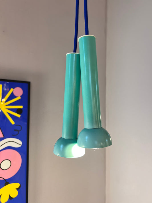 Hängelampe „Paris“ neu lackiert türkis aus Dänemark