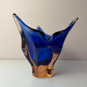 Vase kobaltblau Glas von Josef Hospodka für Chřibská Sklárna