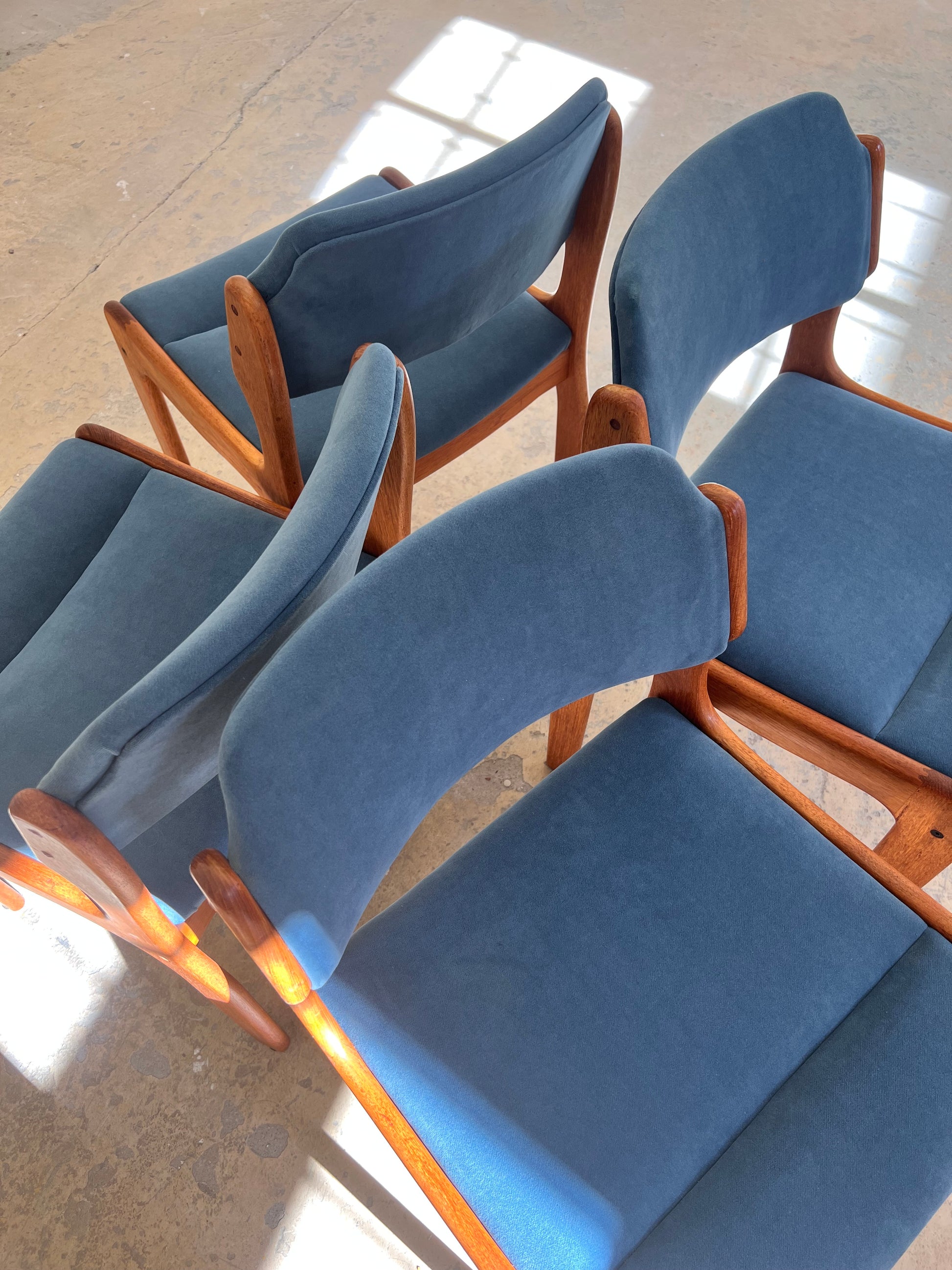 Set: 4x Polsterstuhl blau Teak von Erik Buch für O.D. Møbler