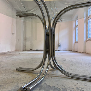 Runder Esstisch ∅ 120 cm Glas & Chrom von Gastone Rinaldi