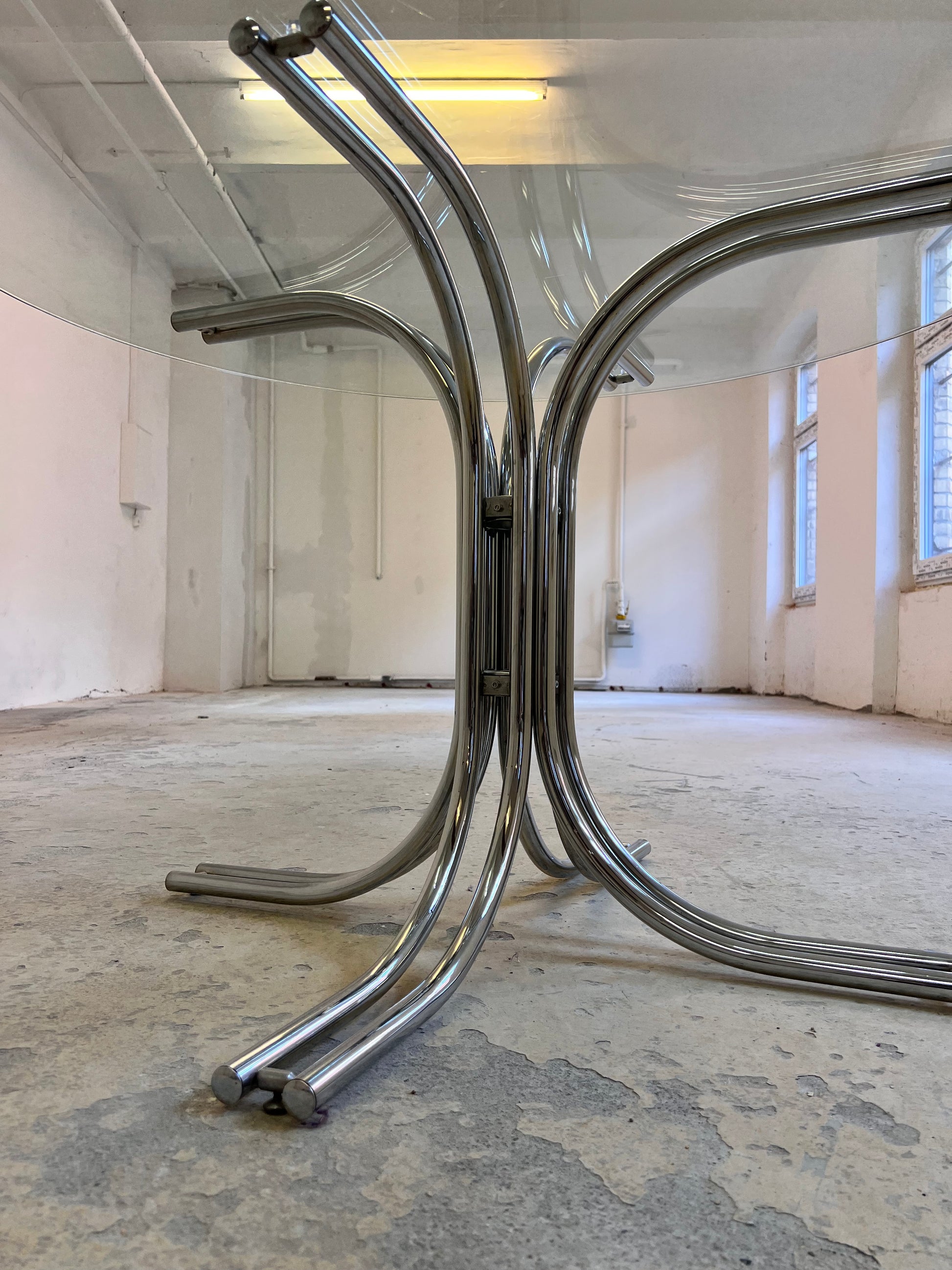 Runder Esstisch ∅ 120 cm Glas & Chrom von Gastone Rinaldi
