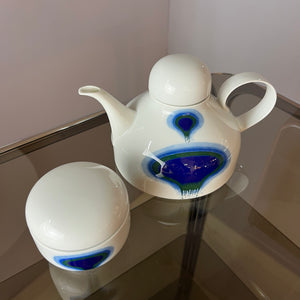 Set: Teekanne und Zuckerdose Form F PoP Art blau weiß von Fürstenberg