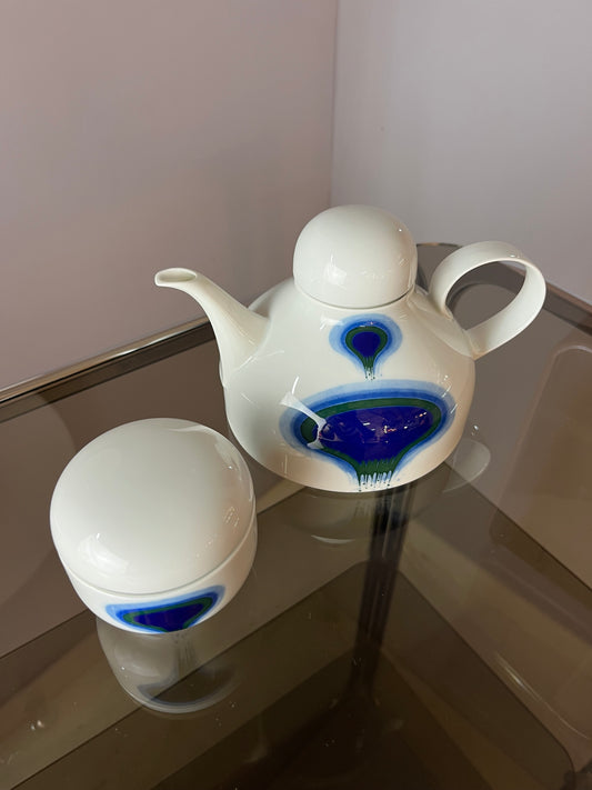 Set: Teekanne und Zuckerdose Form F PoP Art blau weiß von Fürstenberg