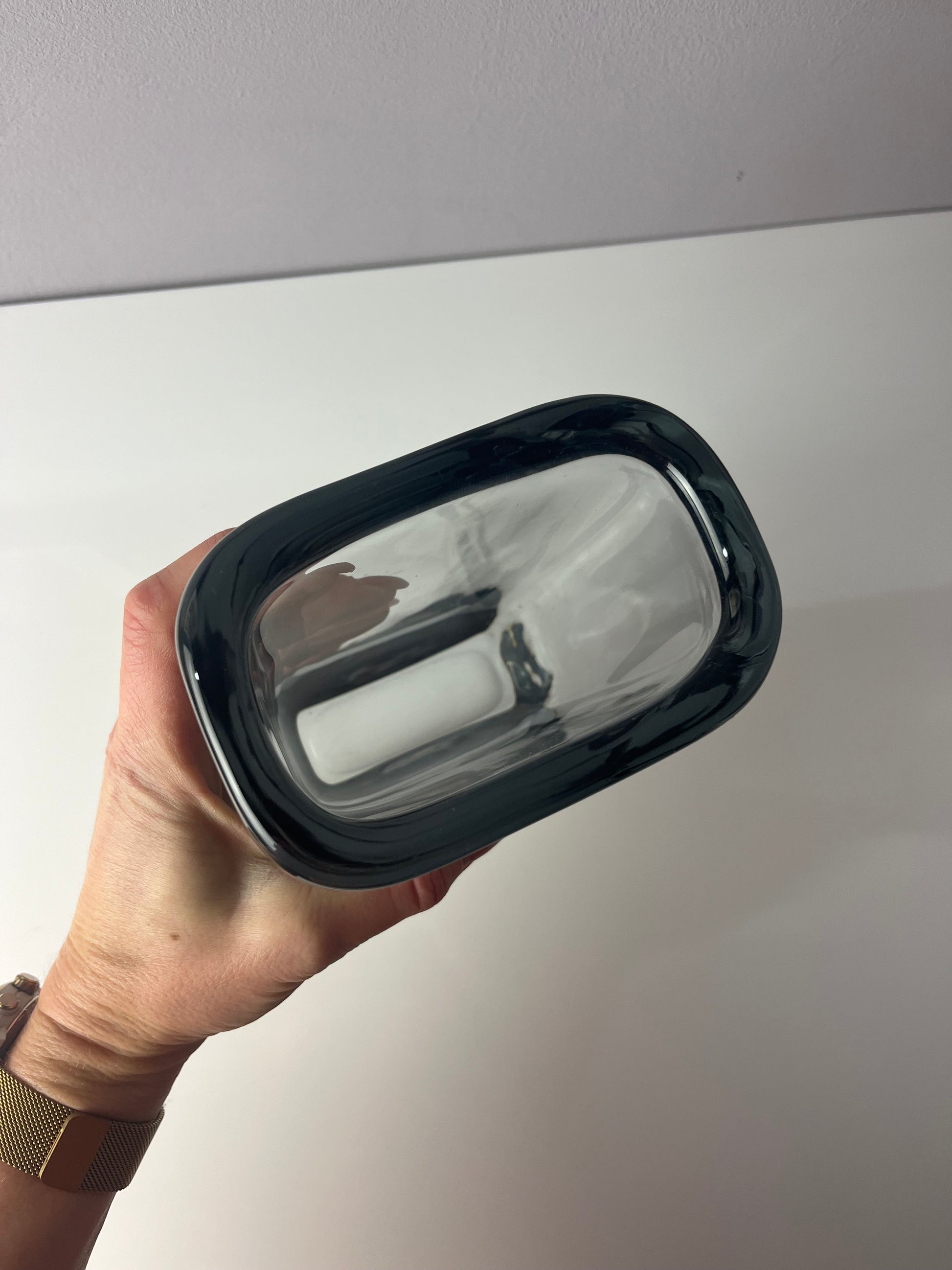 Vase blaugrau Glas von Nils Landberg für Orrefors