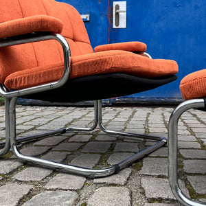 Sessel orange Cord Chrom mit Ottomane von pol international