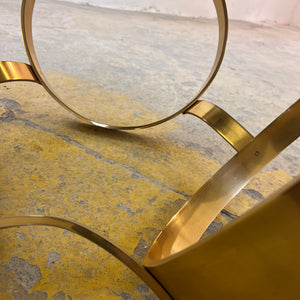 Runder Hesterberg Couchtisch mit Kreisgestell Messing Rauchglas