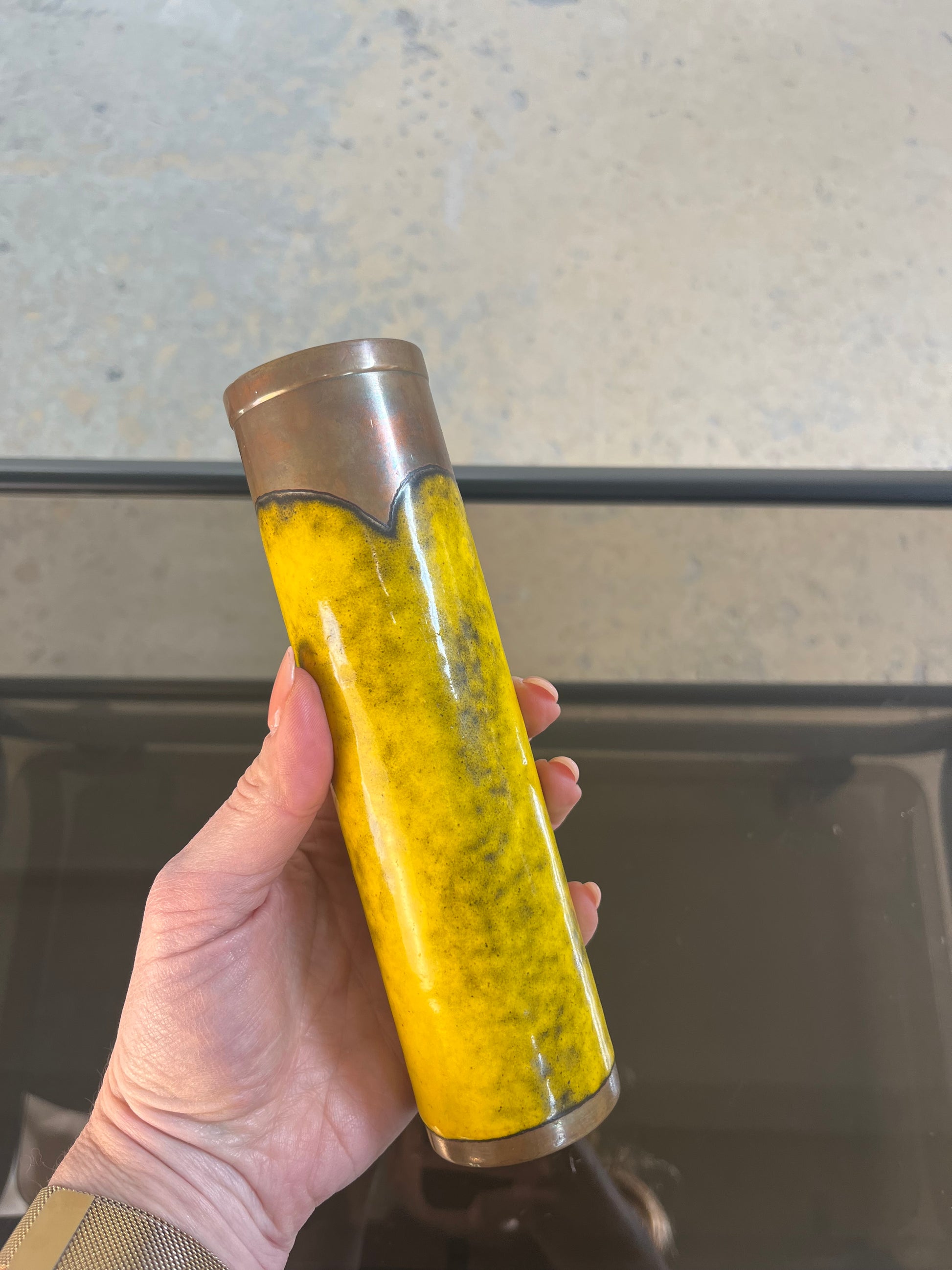 Vase gelb Kupfer Emaille