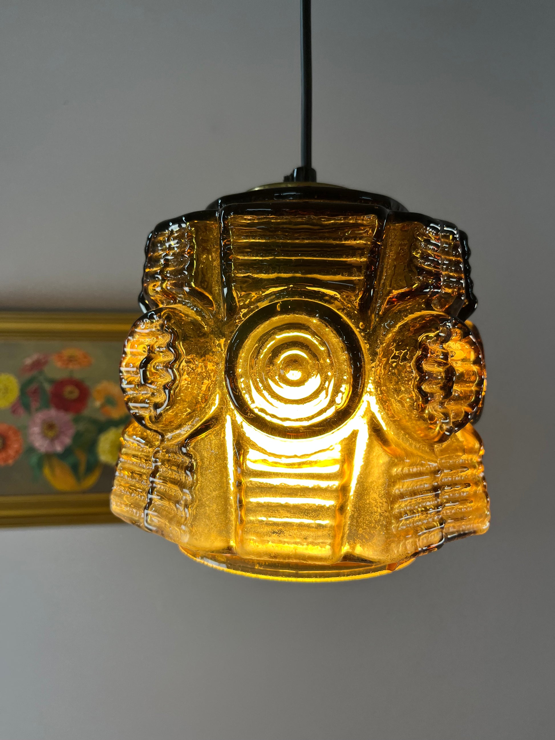 Hängelampe braun Glas Messing von Vitrika