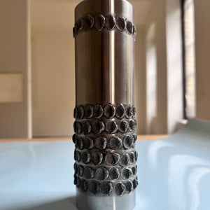 Brutalistische Vase silber Edelstahl von BMF 70er