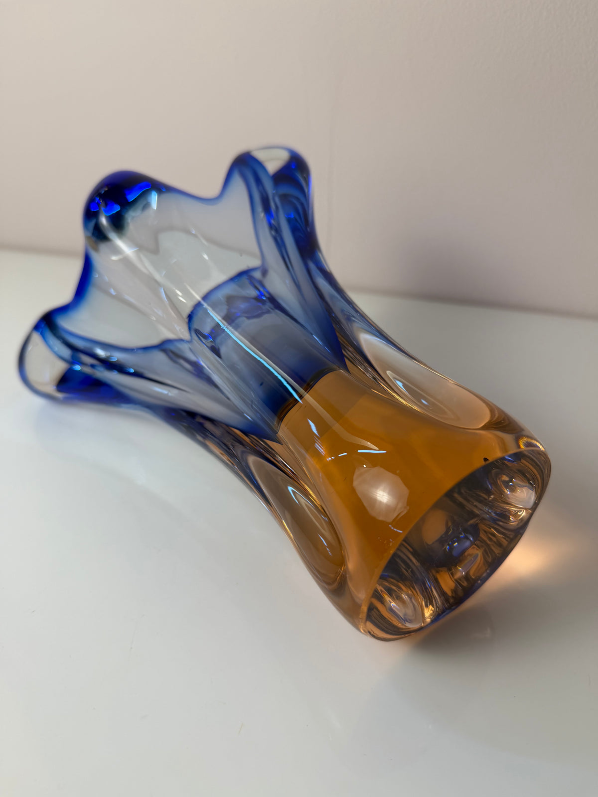 Vase blau Glas von Josef Hospodka für Chřibská Sklárna