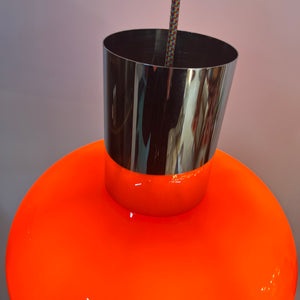 Hängelampe orange Glas Chrom von Glashütte Limburg